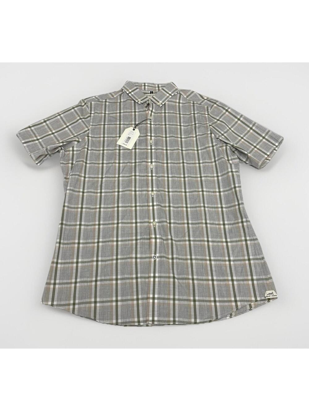 Men’s Crosby & Howard Grey/green/tan Short Sleeve Button Up Shirt Size Large